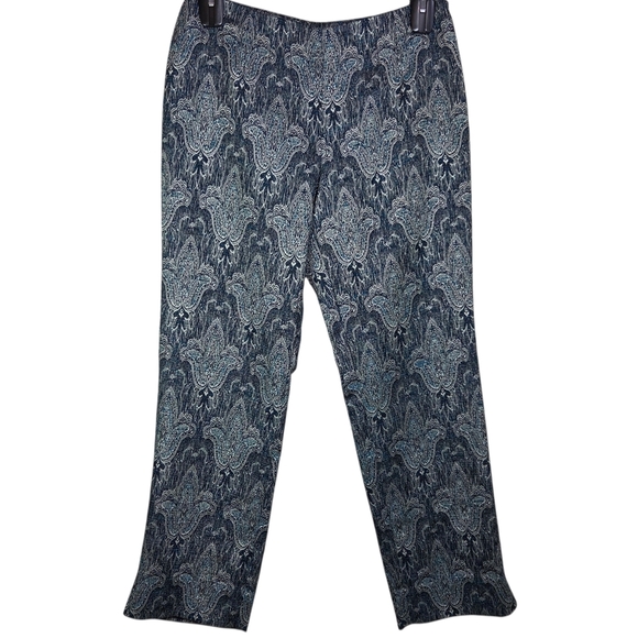 Oscar de la Renta Pants - Oscar de la Renta Blue and Gray Paisley Straight Leg Pants Size 8